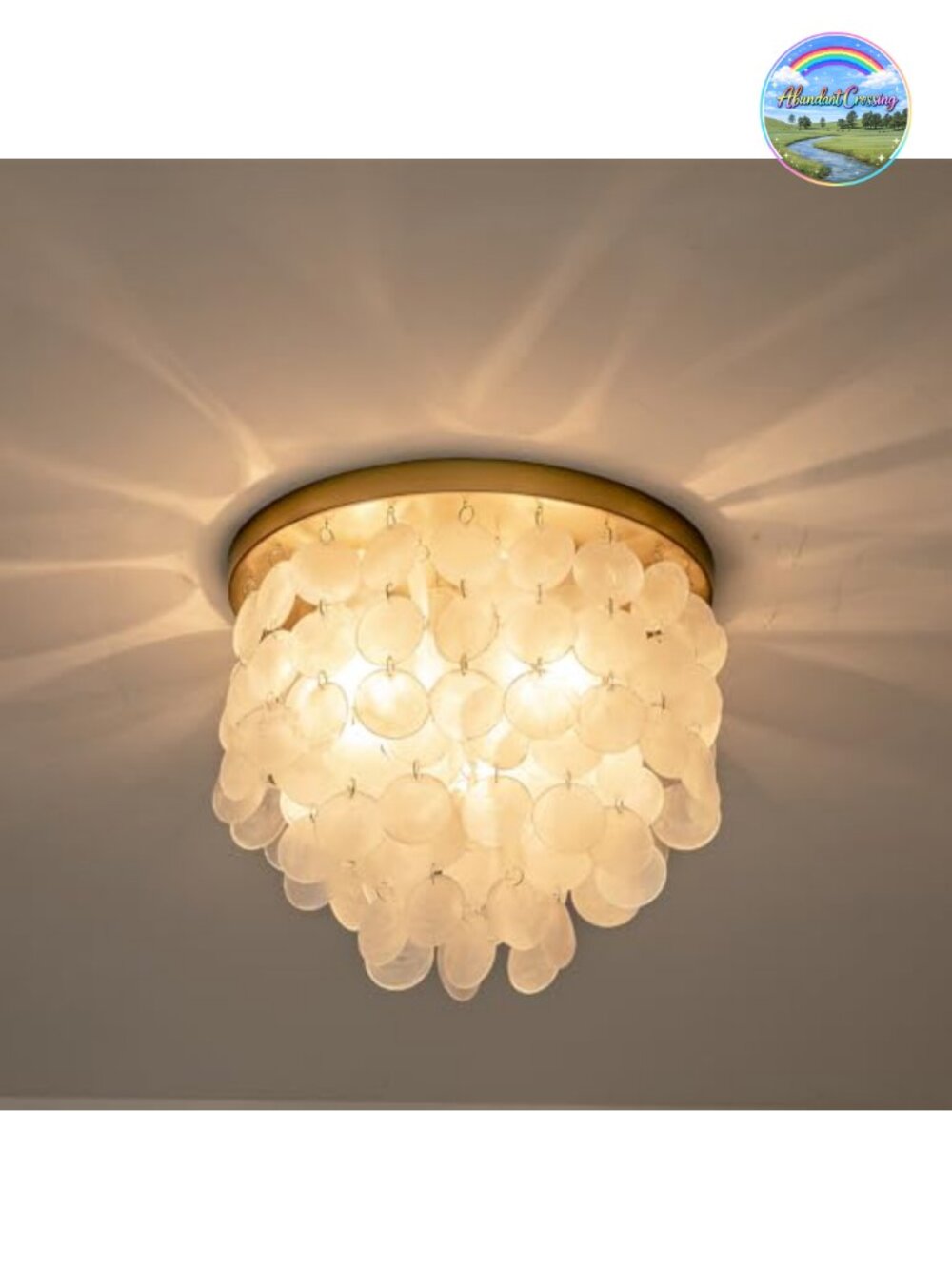 3-Light Capiz Shell Ceiling Light Fixture, Gold Boho Flush Mount Seashell